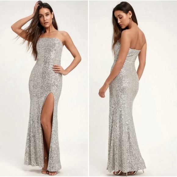 Lulus Dresses & Skirts - Lulus Silver Strapless Sequin Maxi Dress Medium Sexy evening‎ formal gown